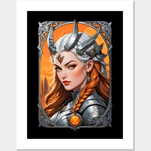 Valkyrie Warrior Nordic Mythology retro vintage comic design Posters and Art